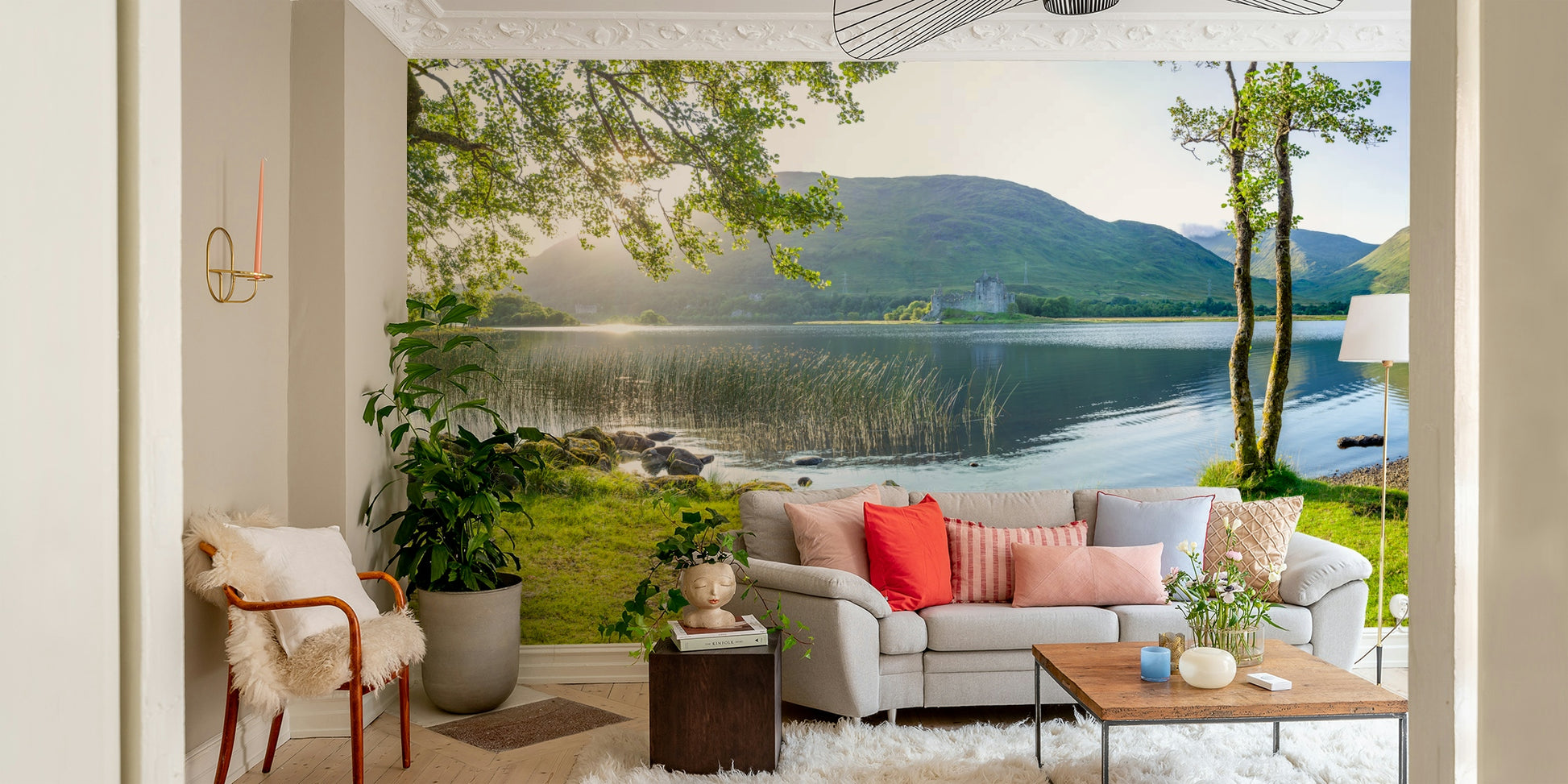 An artistic natural landscape mural on scenic wallpaper.

