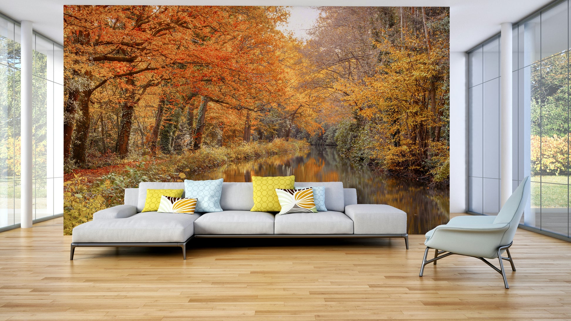 A graceful subtle leaf wall mural in warm, natural tones.

