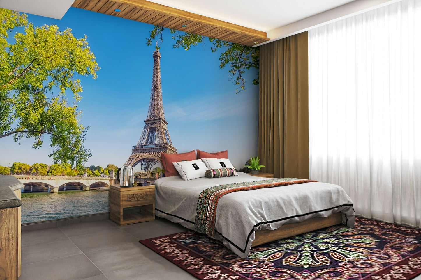 A contemplative French city view wallpaper mural for a feature wall.

