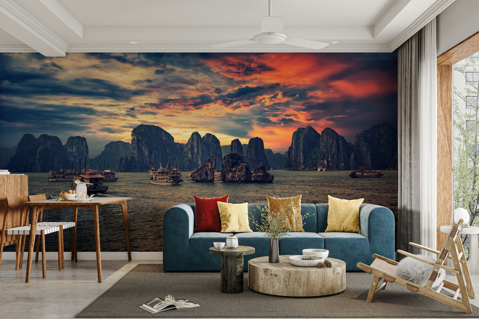 A beautiful wide-angle wall mural of the water.

