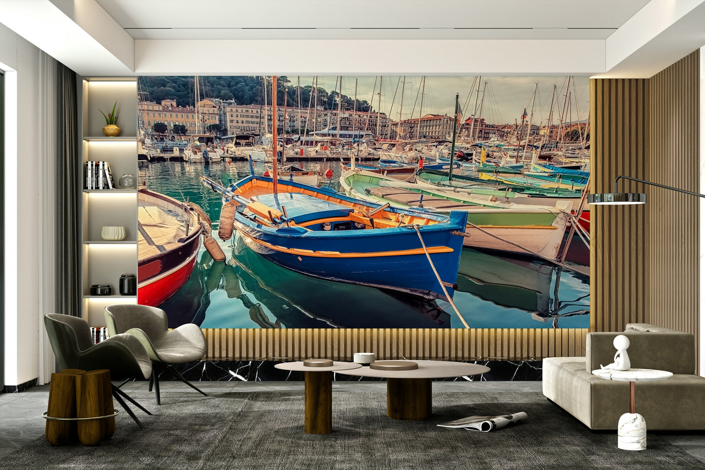 An artistic nautical escape mural for home decor.


