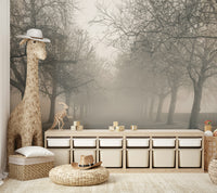 A graceful subtle fog texture wall mural in cool, natural tones.

