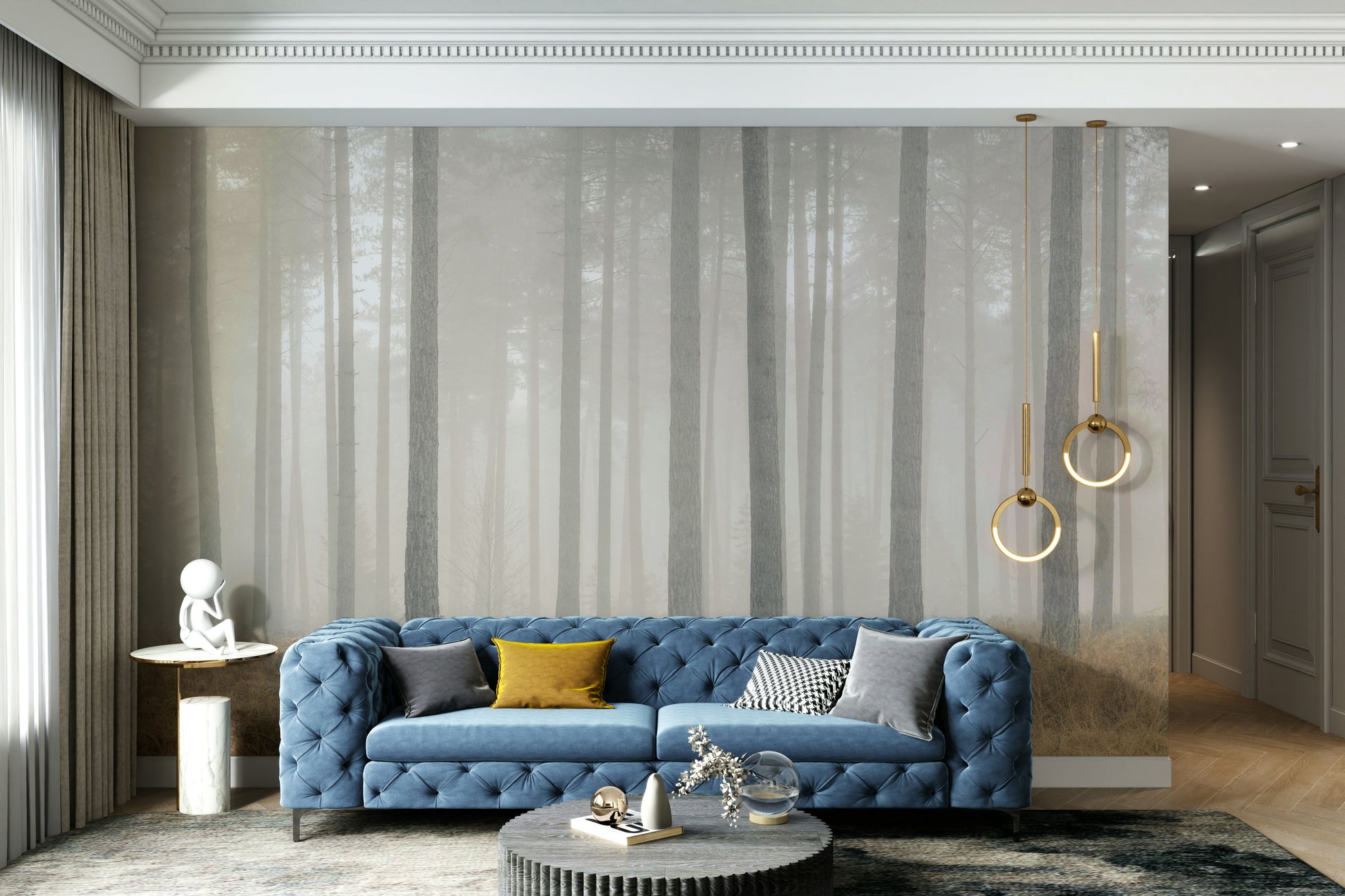 An artistic enigmatic design mural on minimalist wallpaper.

