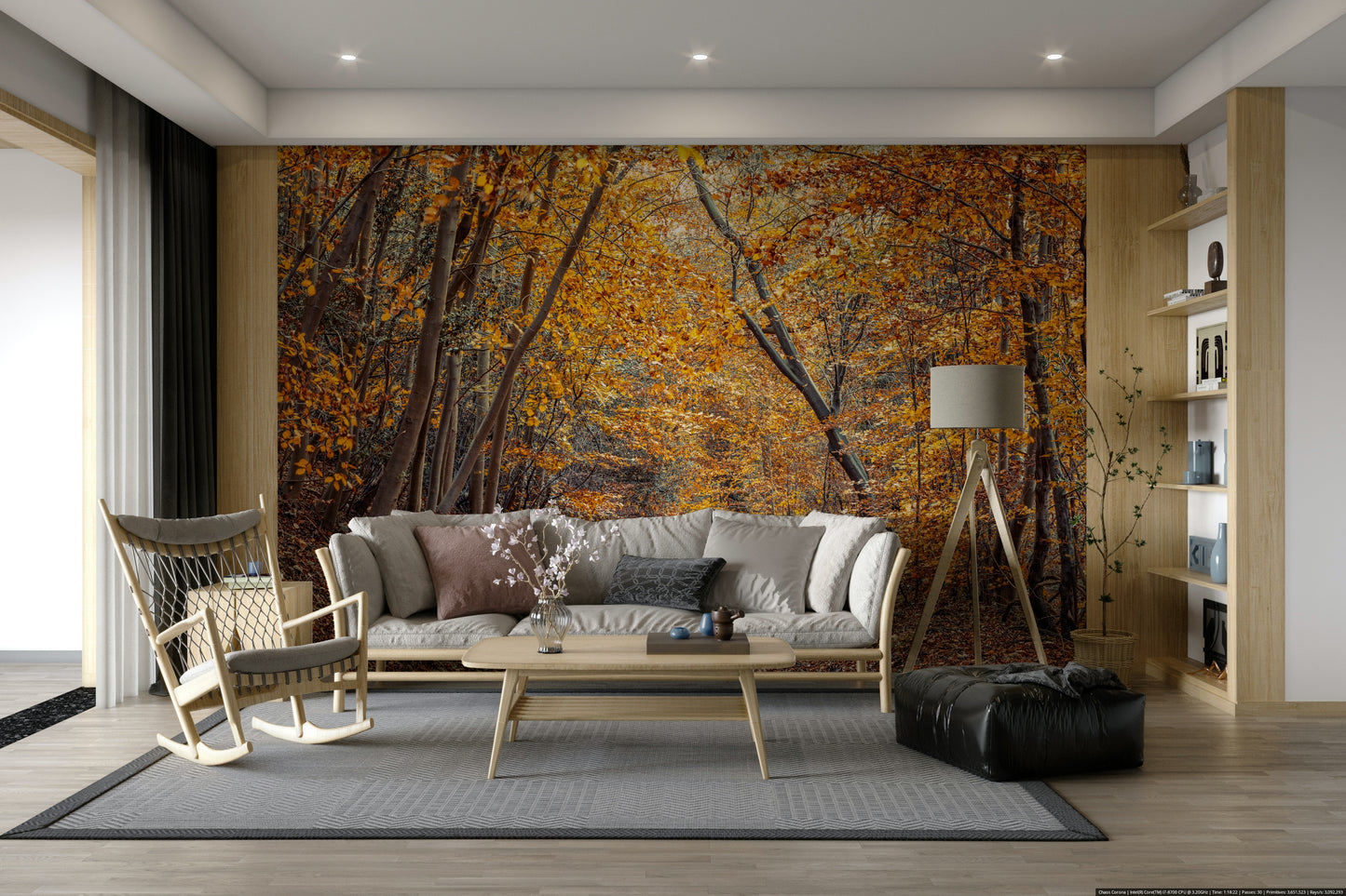 Scenic Woodland Path in Fall Wall Mural