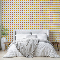 Mod Dots 1 Wallpaper featuring a modern geometric pattern of colorful dots on a neutral background.