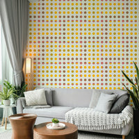 Mod Dots 1 wall mural with vibrant circular motifs in bold and muted tones.