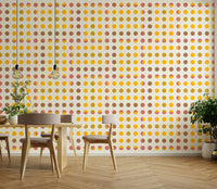 Abstract wall wallpaper with colorful dot patterns for bedrooms, living rooms, or nurseries.
