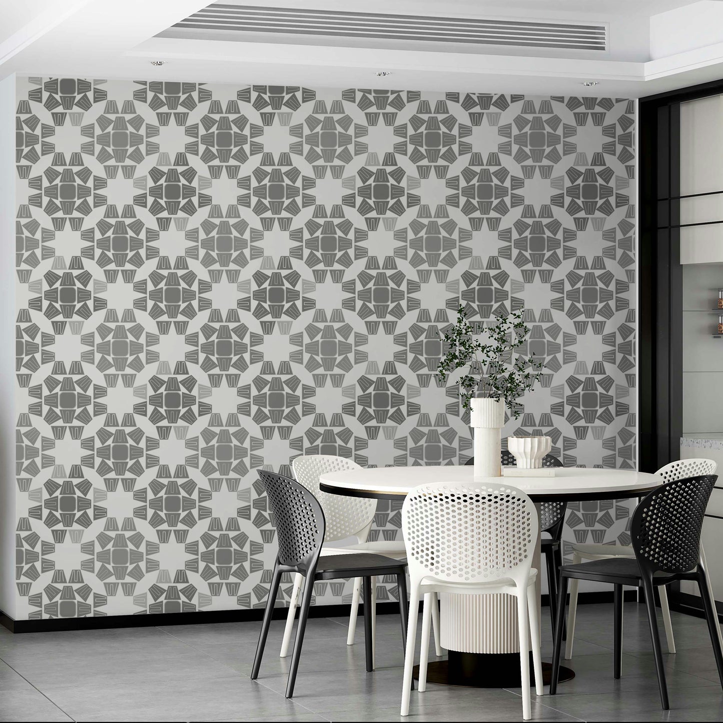 A calming serene gray wallpaper mural that defines a space.

