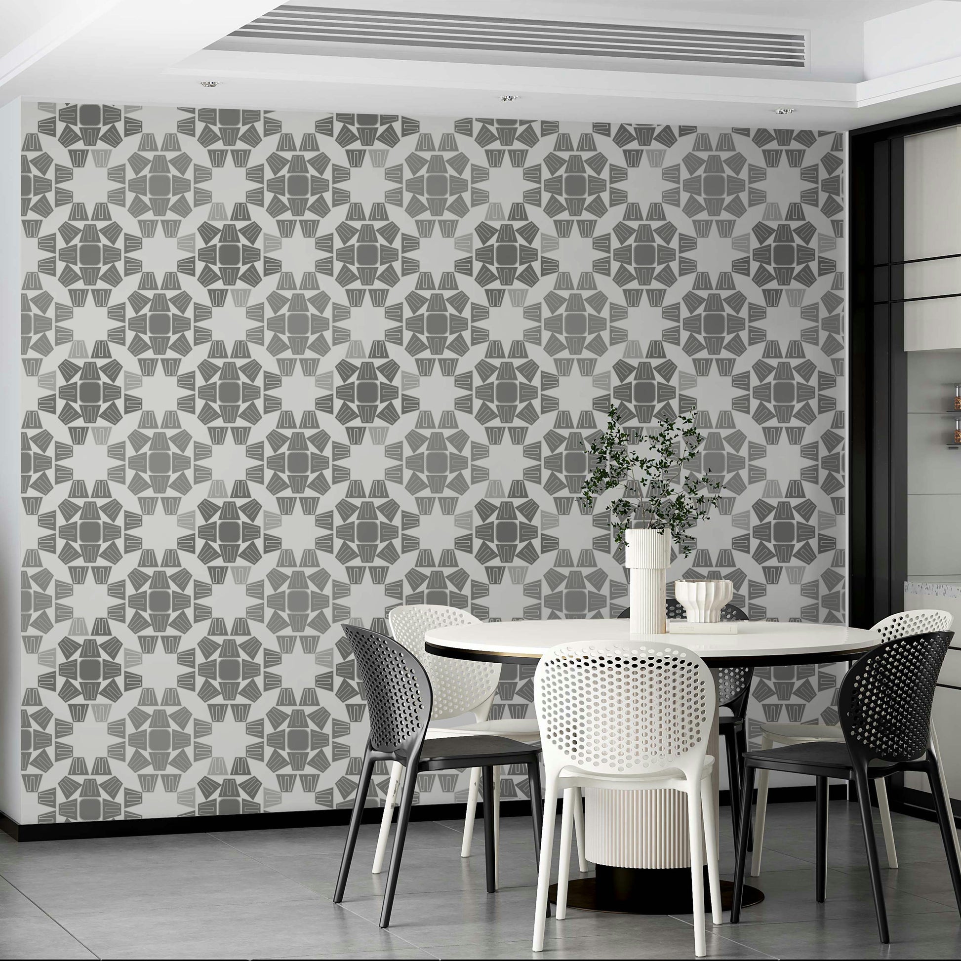 A calming serene gray wallpaper mural that defines a space.

