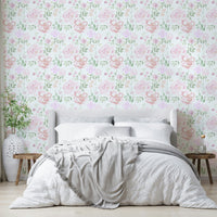 A calming floral design wallpaper mural that defines a space.

