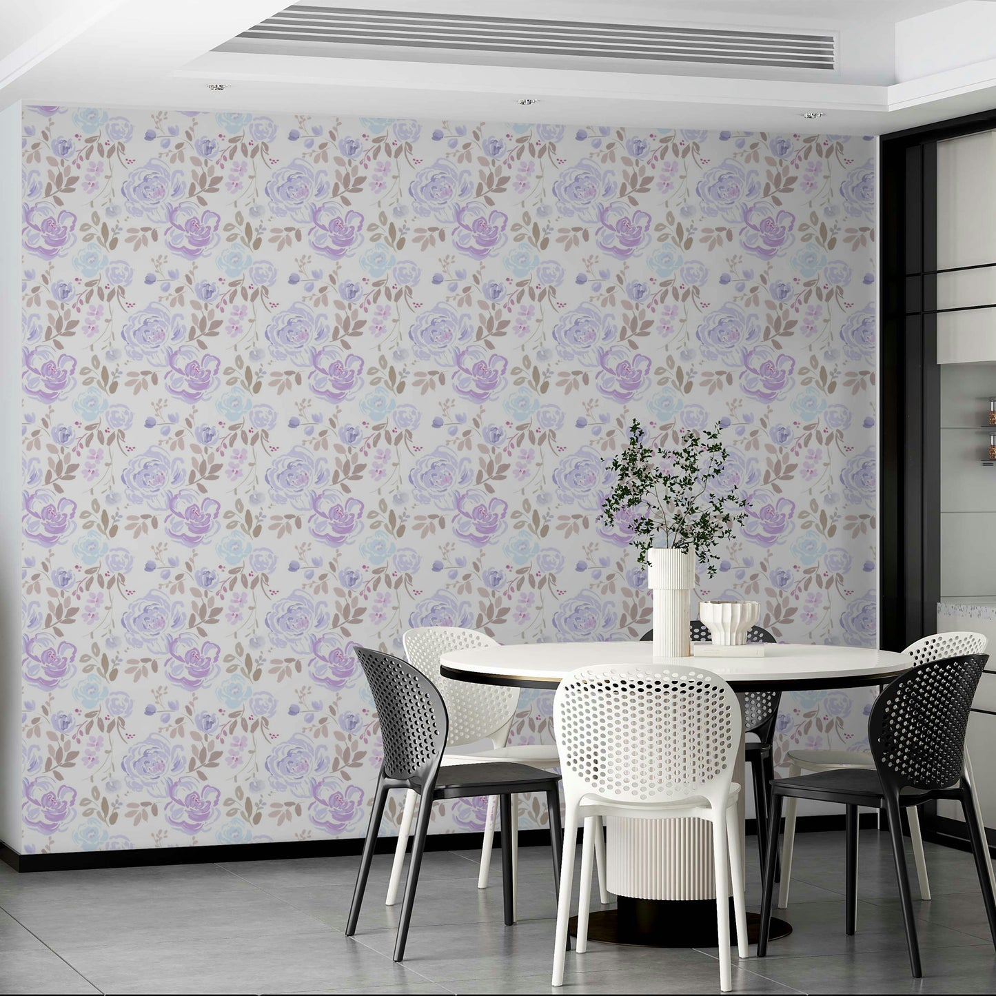 A classic floral wallpaper for walls with a lilac theme.

