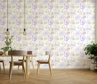 A peaceful flower pattern mural on decorative wallpaper.


