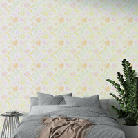 A graceful subtle bloom wall mural in cool, natural tones.


