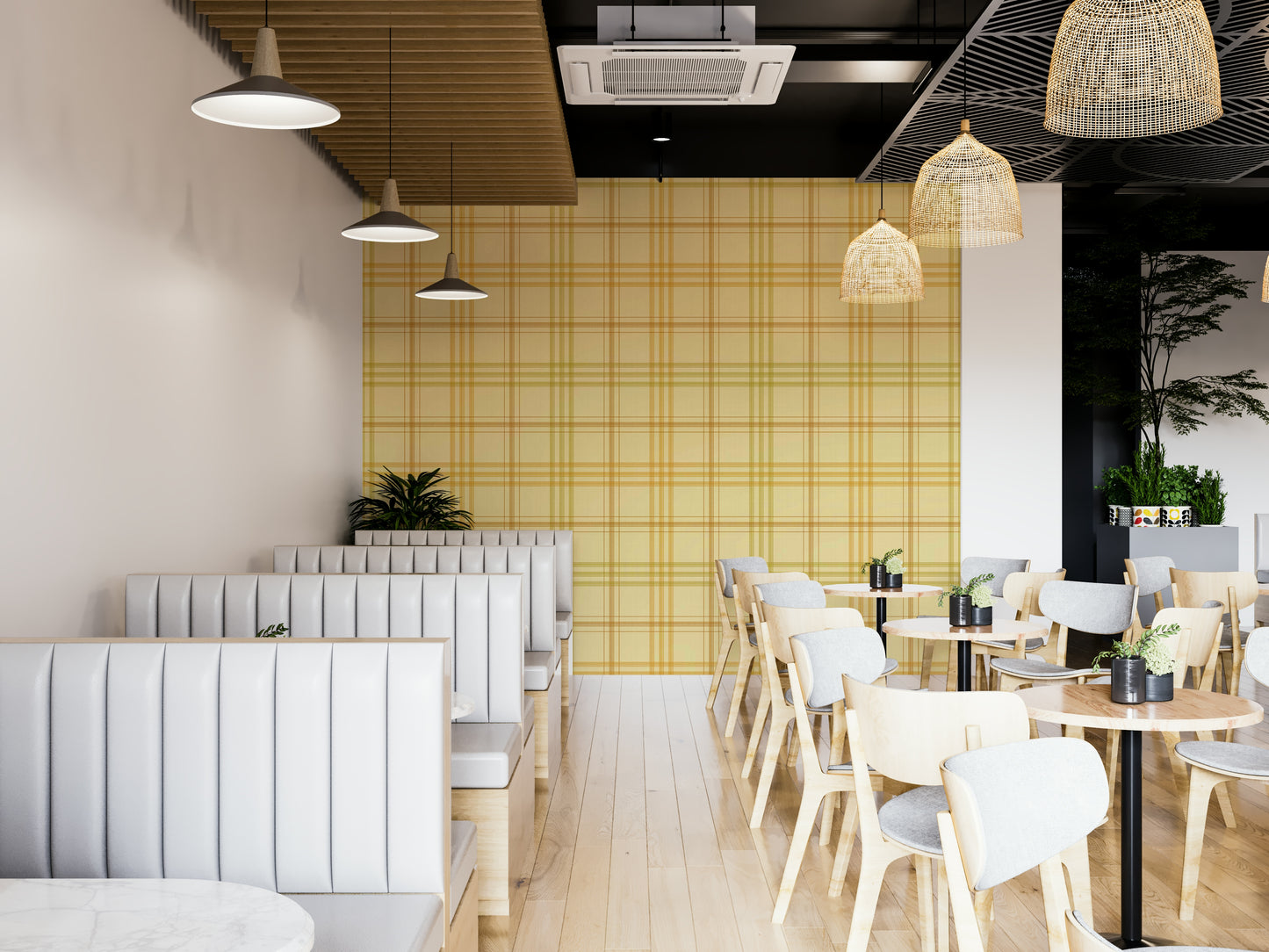 A calming muted pattern wallpaper mural that defines a space.

