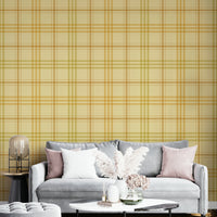 A beautiful cozy plaid wall mural for a living room.


