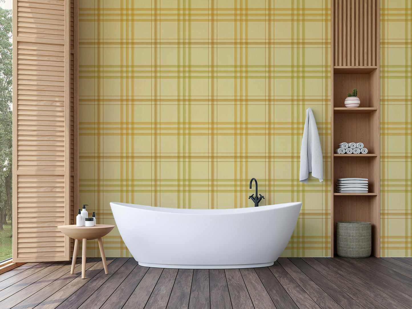 A graceful subtle plaid wall mural in warm, natural tones.


