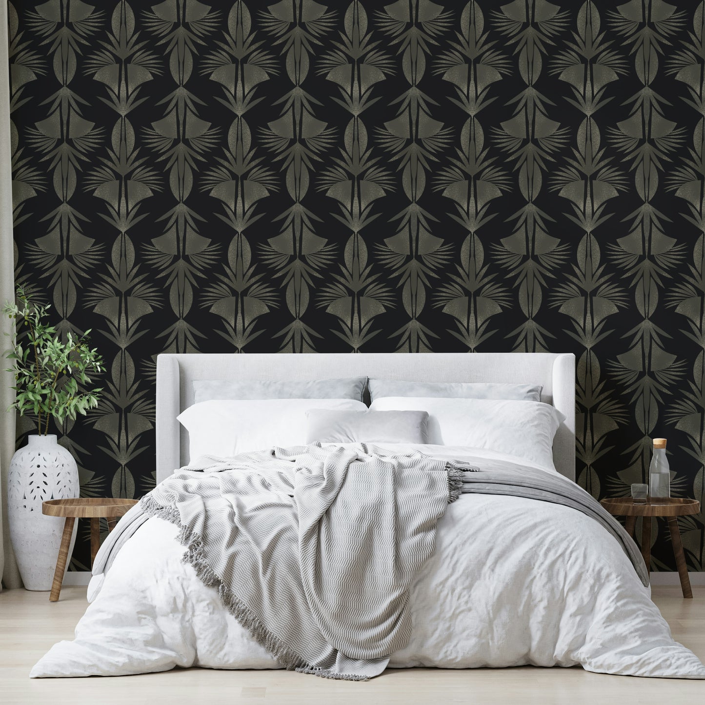 A serene botanical pattern wall mural for your decor.

