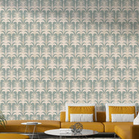 A contemplative palm leaf pattern wallpaper mural for a feature wall.

