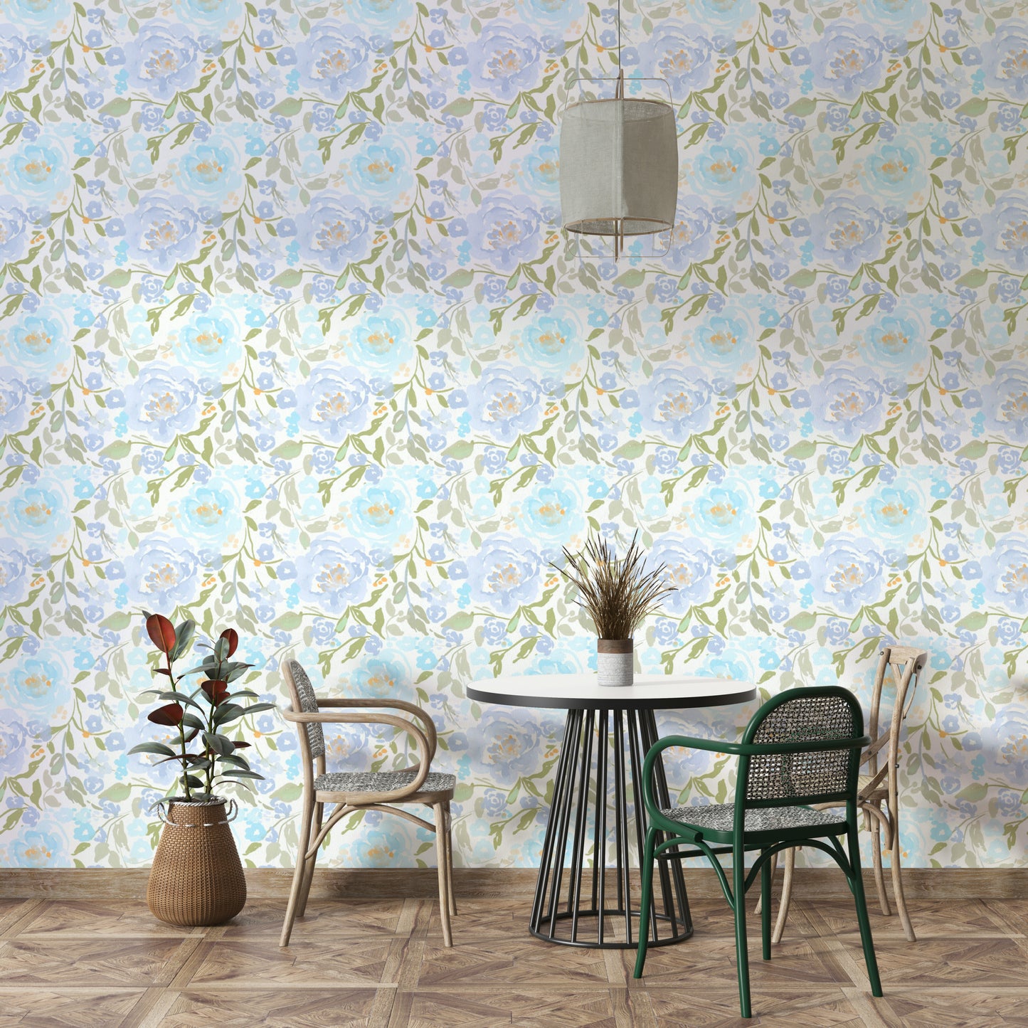 A graceful subtle blossom wall mural in cool, natural tones.

