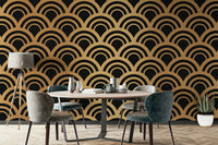 A calming gold wave design wallpaper mural that defines a space.

