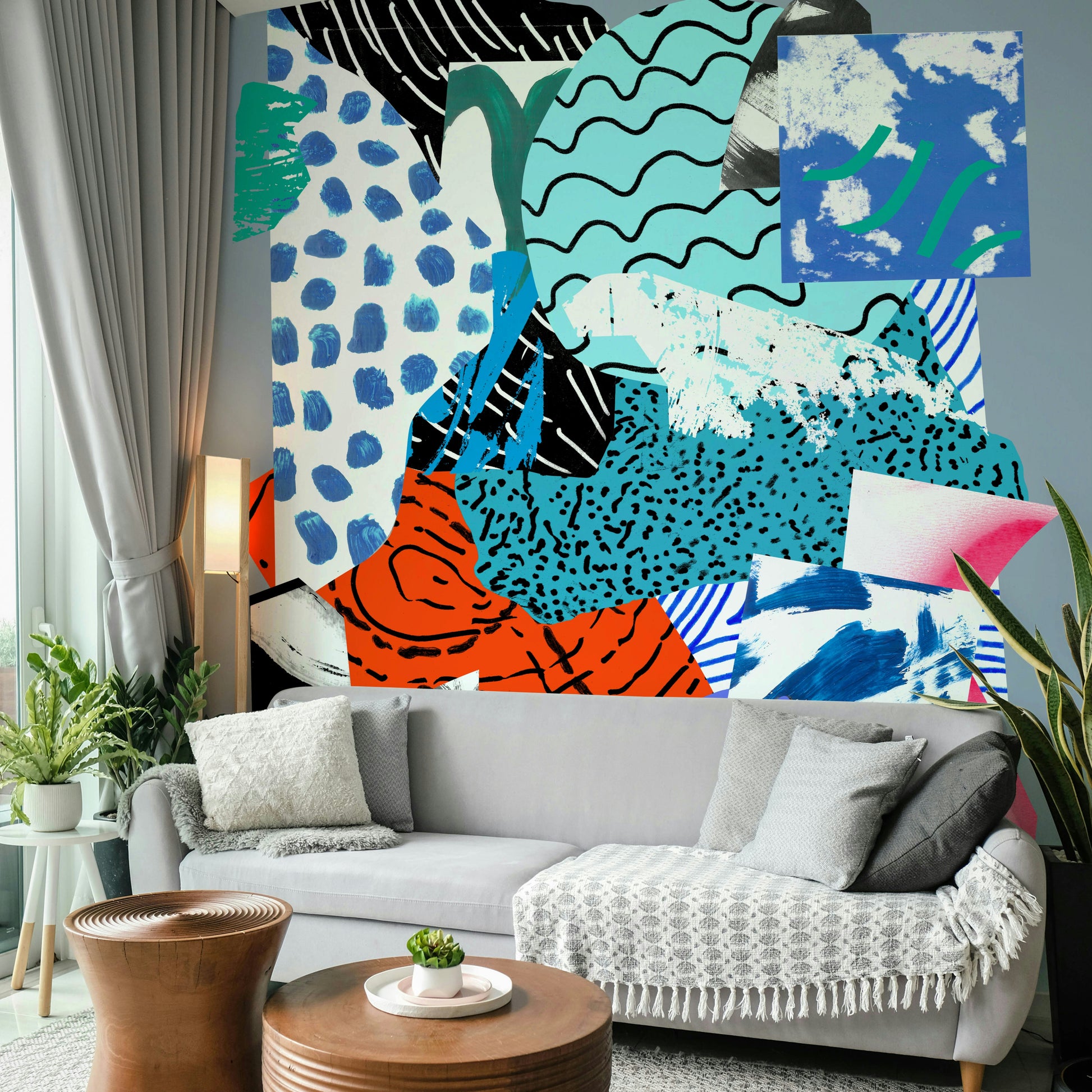 An artistic abstract color mural on minimalist wallpaper.

