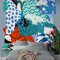 A beautiful wide-angle wall mural of mixed blue hues.

