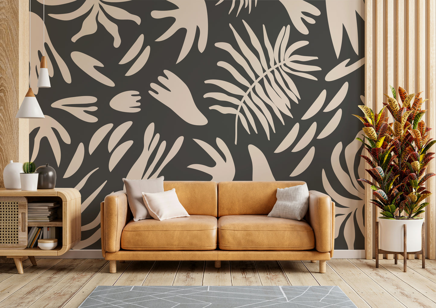 A calming abstract design wallpaper mural that defines a space.

