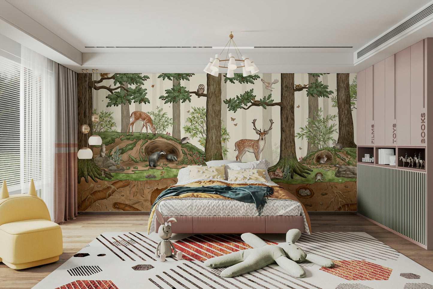 A calming animal design wallpaper mural that defines a space.

