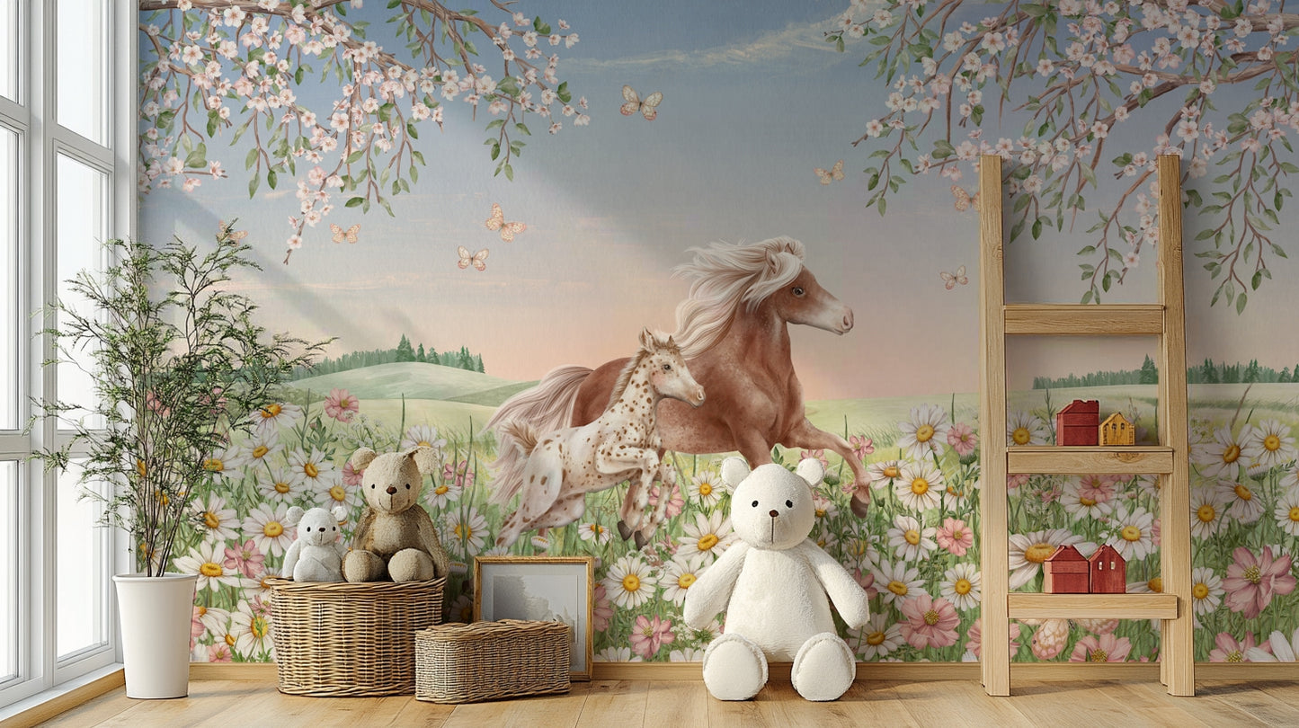 A beautiful modern art wall mural of a blooming tree.

