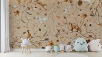 A graceful subtle animal wall mural in cool, natural tones.

