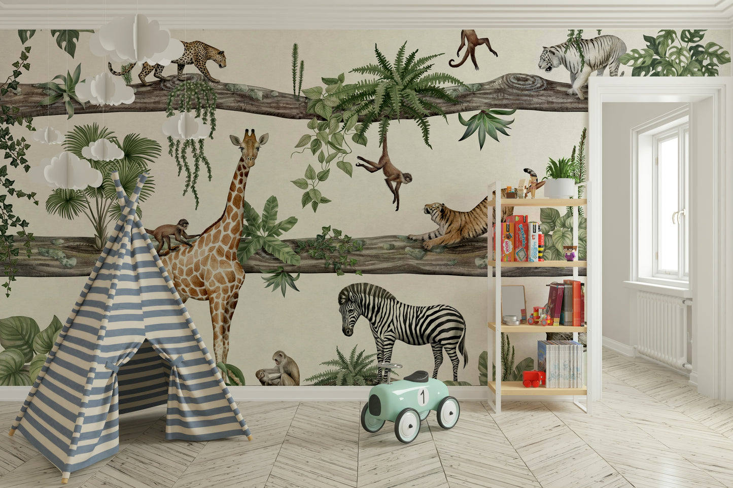 A serene lush foliage wall mural for vibrant decor.

