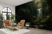 An artistic lush forest mural on scenic wallpaper.

