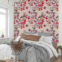 A classic floral design wallpaper for walls with a bird theme.

