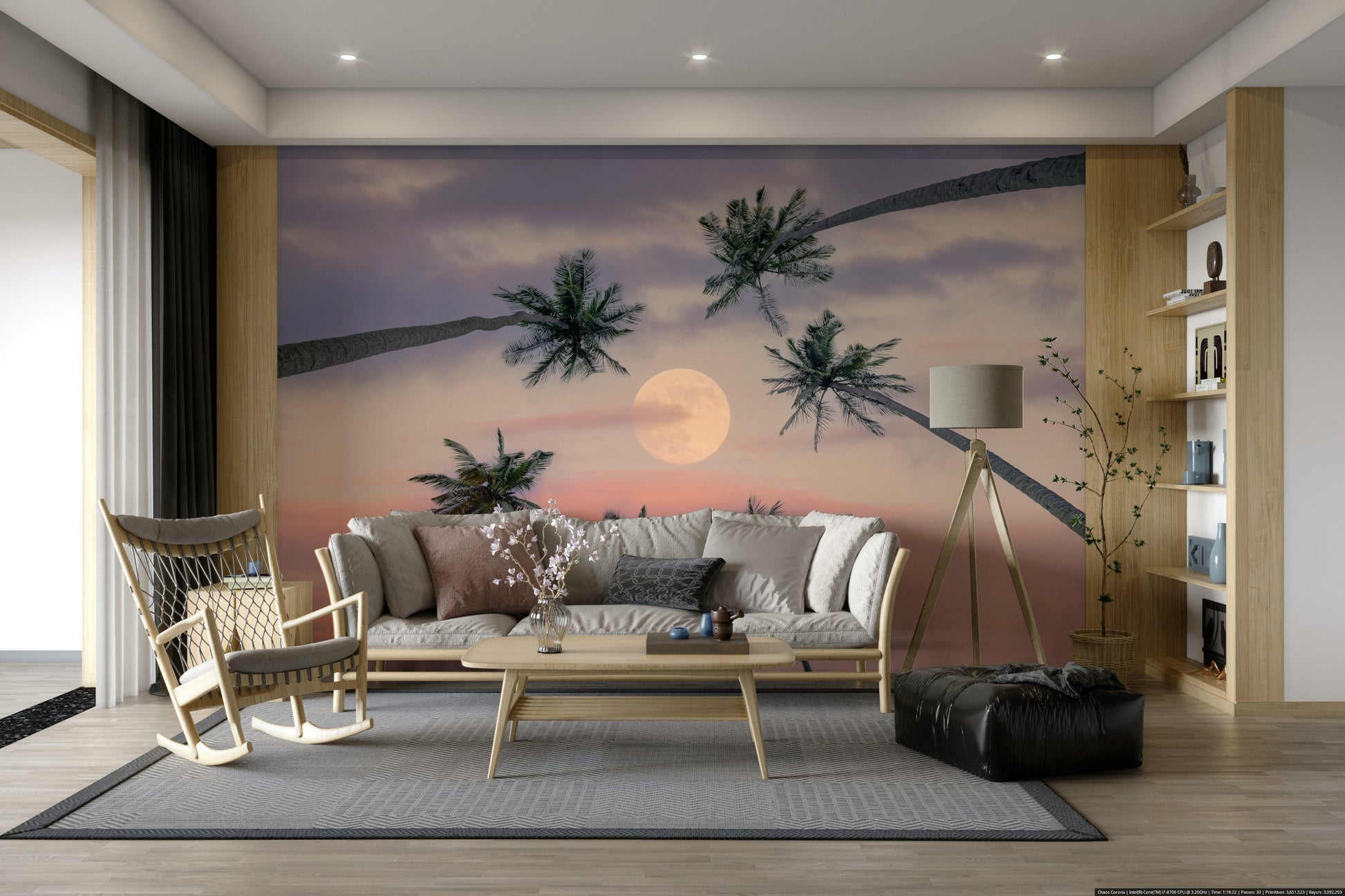 An artistic sunset sky mural on scenic wallpaper.

