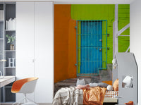 A beautiful cheerful doorway wallpaper mural with vibrant colors.

