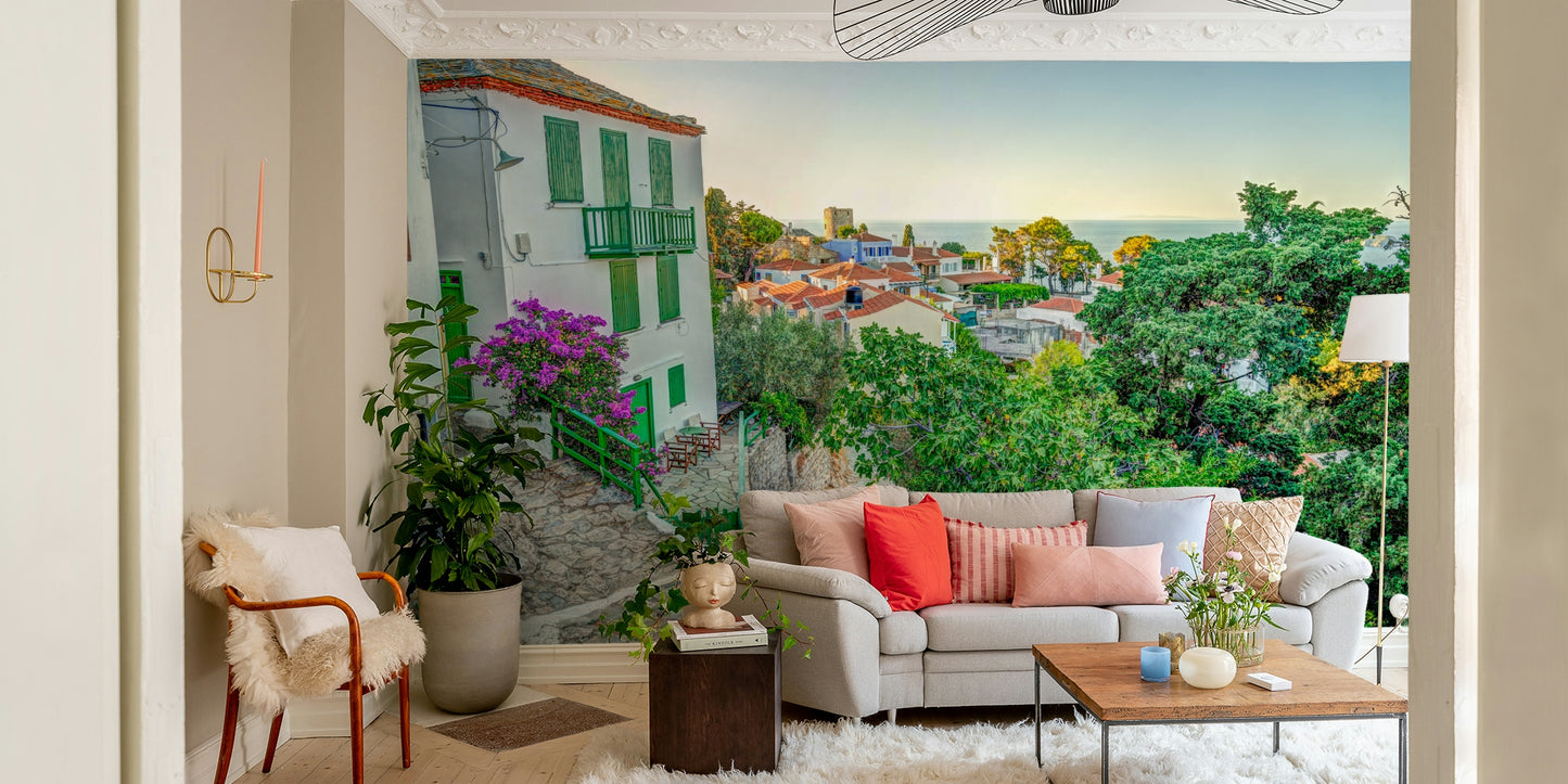 A classic Greek island wallpaper for walls.

