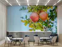 An artistic fruit tree mural on minimalist wallpaper.

