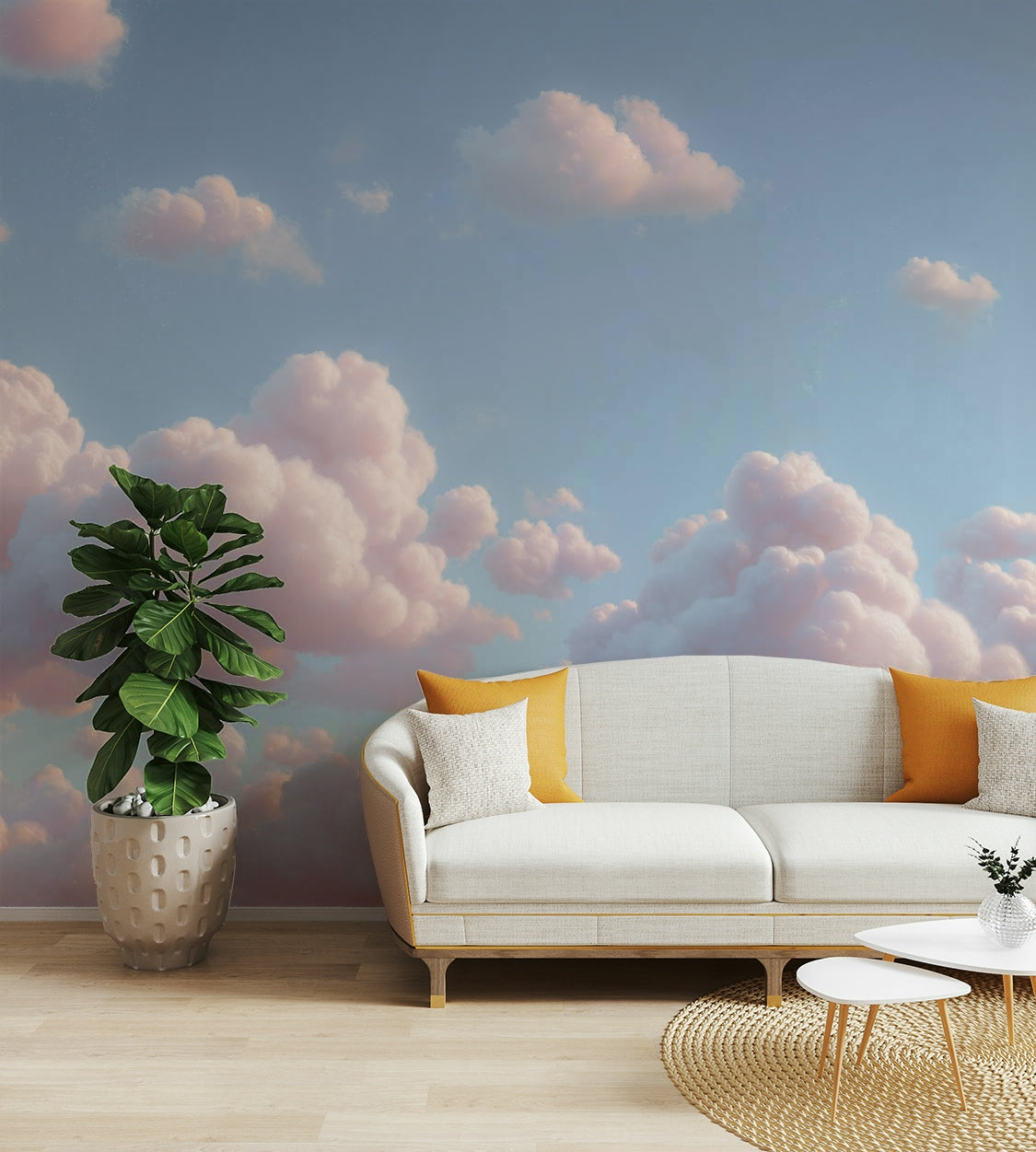 A contemplative cloud drift wallpaper mural for a feature wall.

