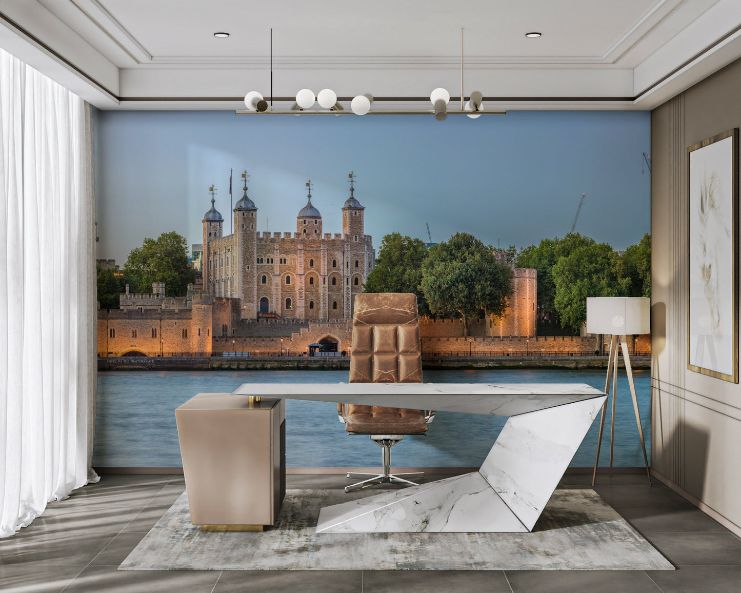 An artistic travel theme mural for home decor.

