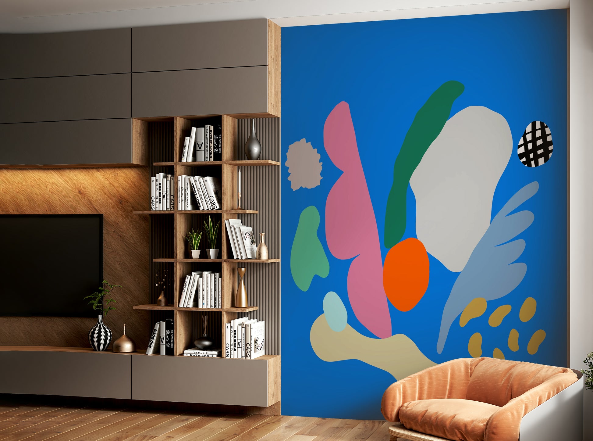 A beautiful modern art wall mural of desserts.

