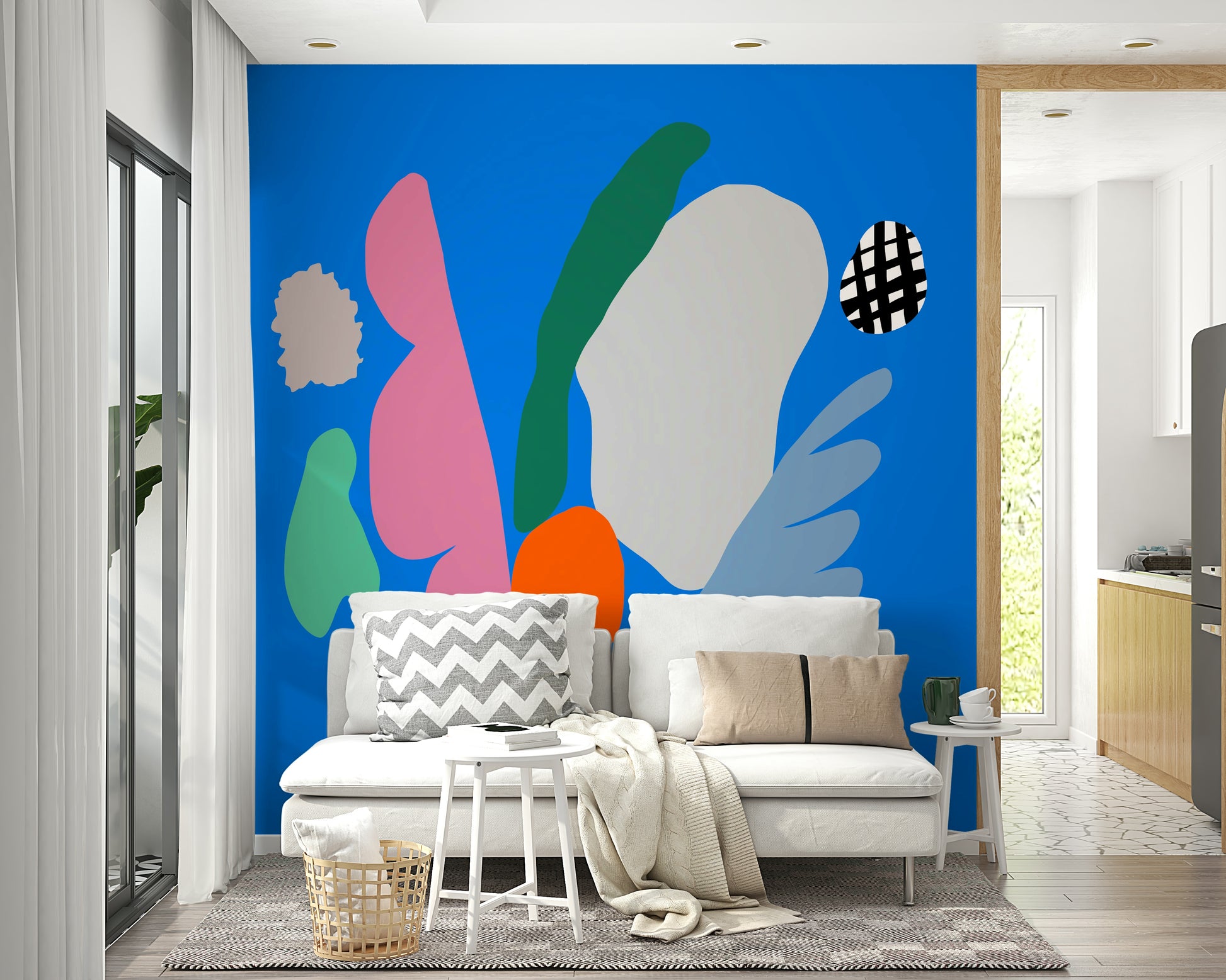 A graceful subtle pattern wall mural in bright, fun tones.


