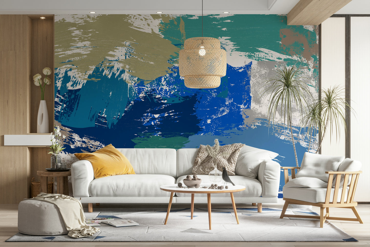An artistic abstract texture mural on minimalist wallpaper.

