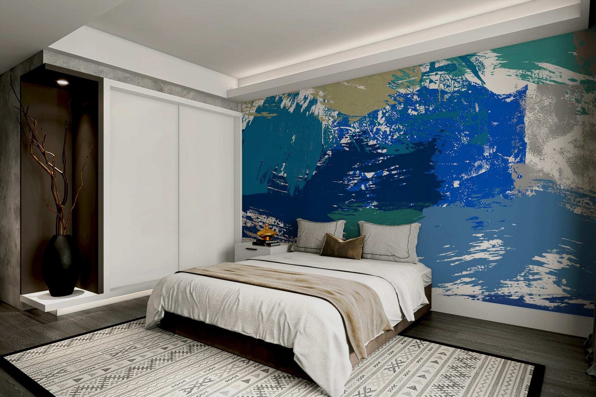 An artistic abstract pattern mural for home decor.


