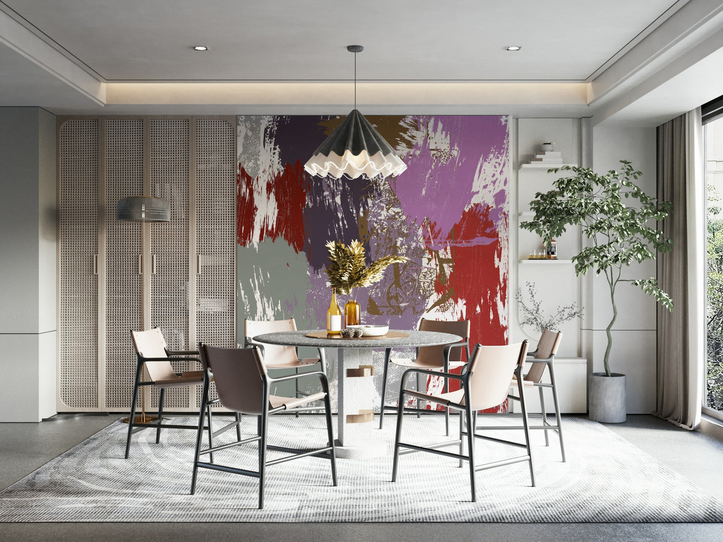 A graceful subtle rose wall mural in warm, golden tones.

