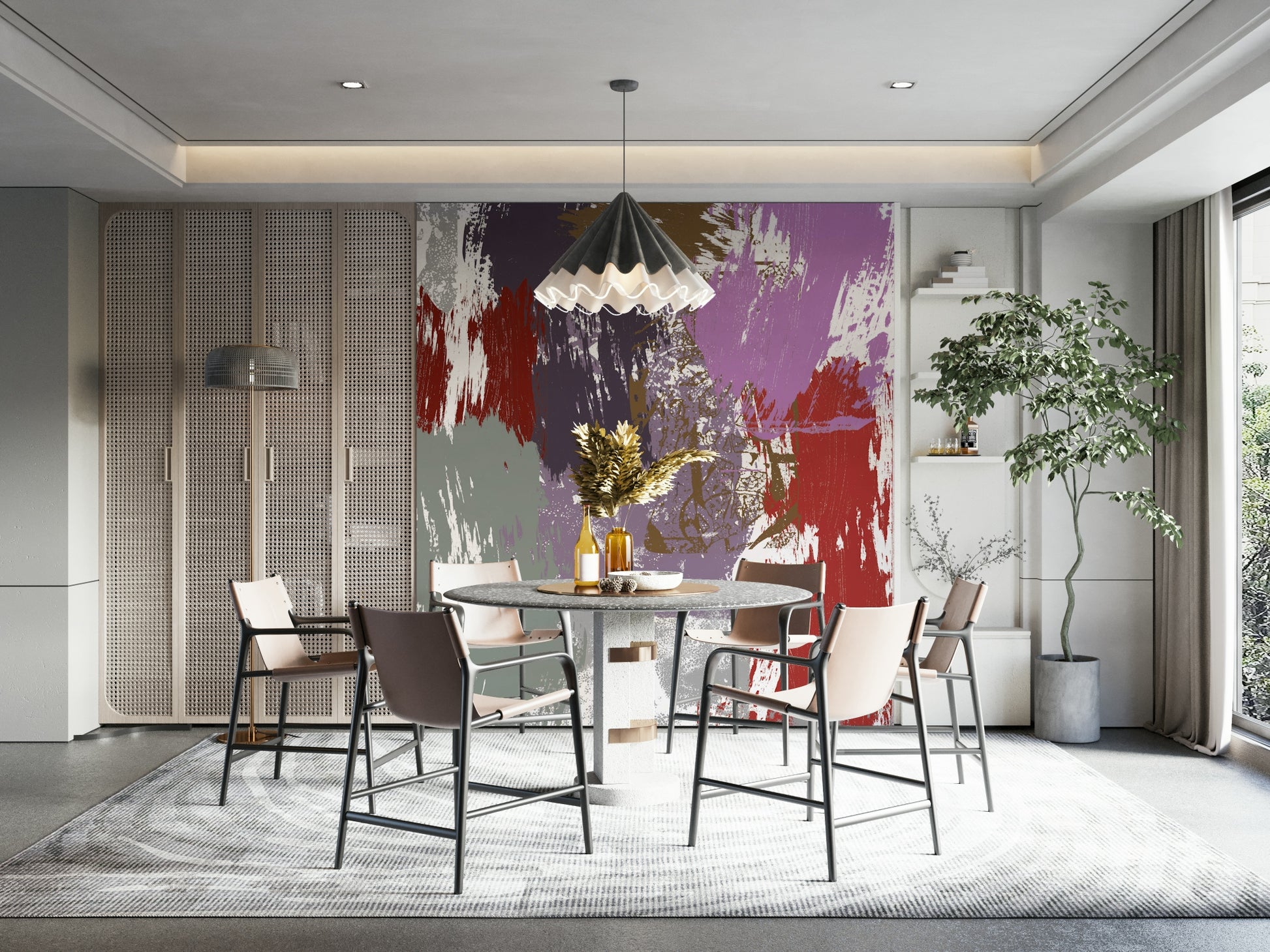 A graceful subtle rose wall mural in warm, golden tones.

