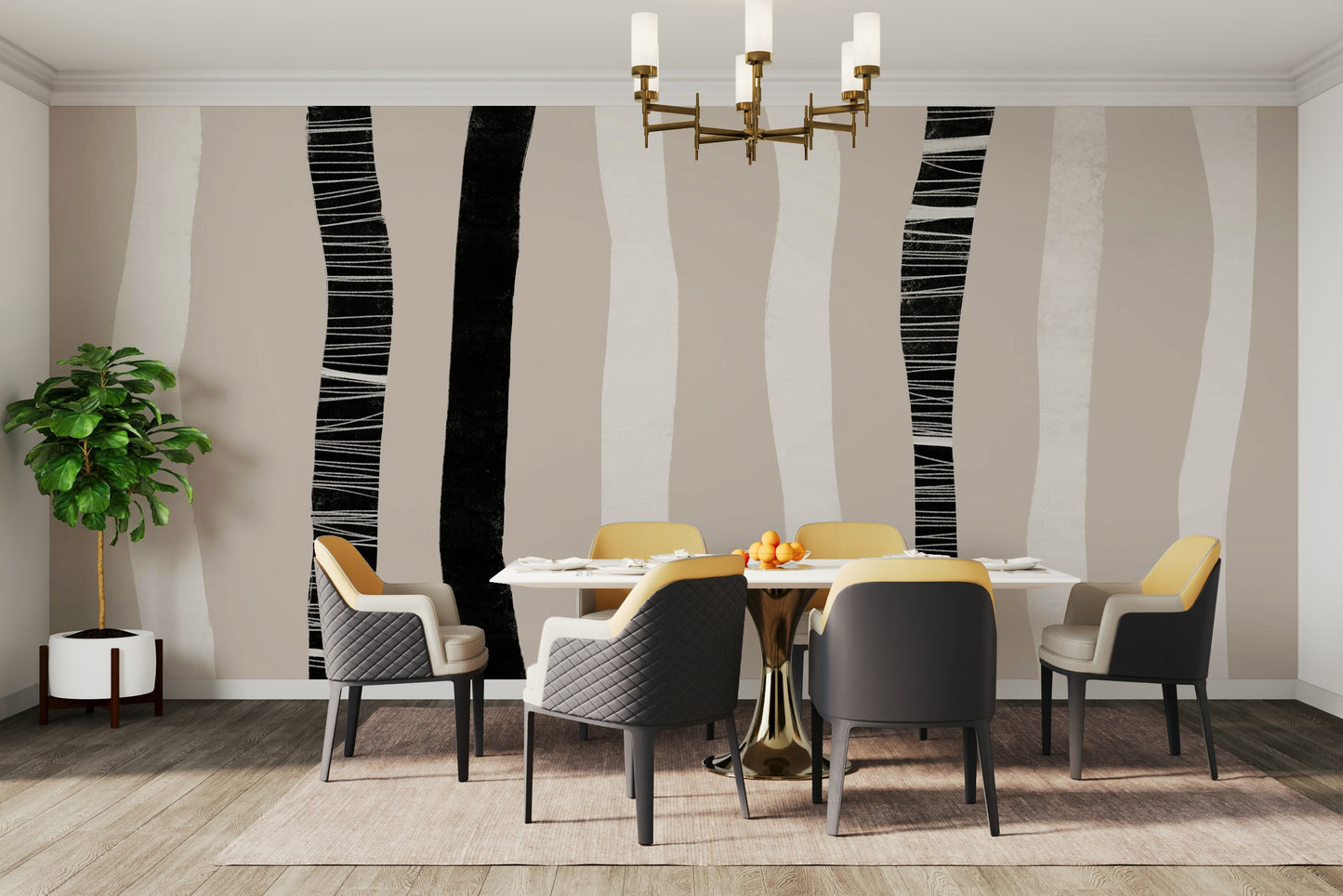 A contemplative white birch tree wallpaper mural for a feature wall.

