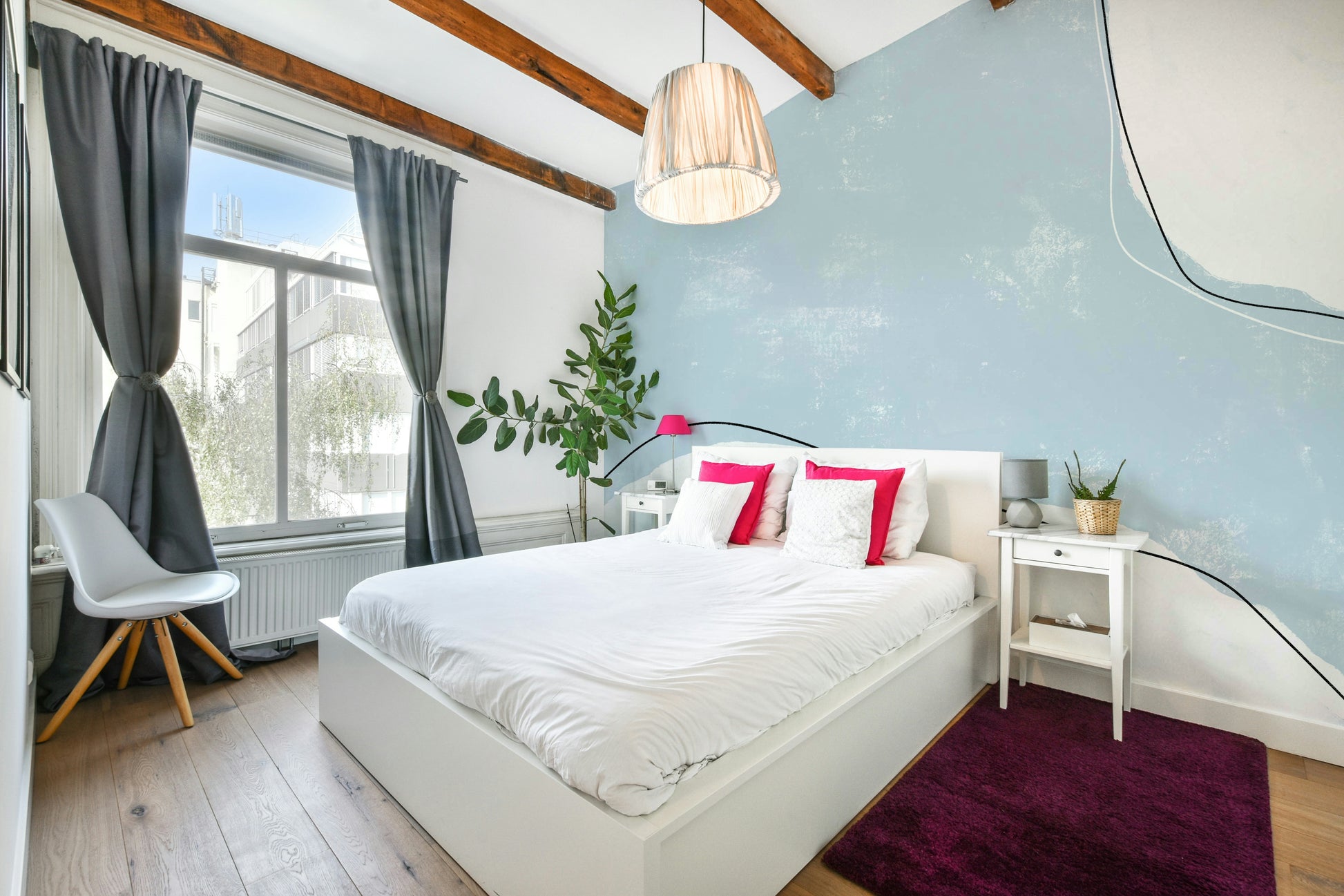 A peaceful painted texture mural on decorative wallpaper.

