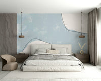 An artistic modern pattern mural on minimalist wallpaper.


