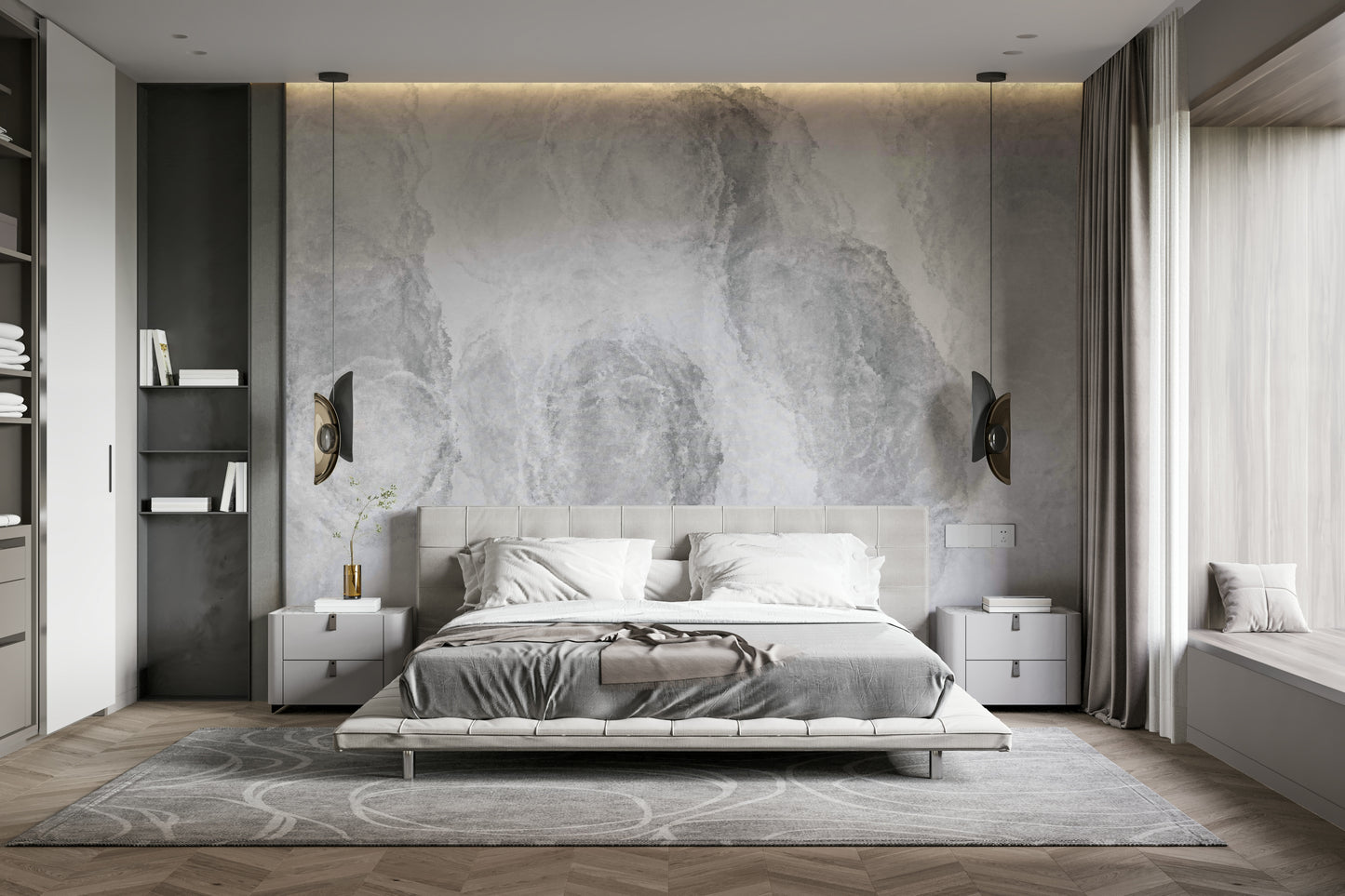 A peaceful abstract echo mural on decorative wallpaper.

