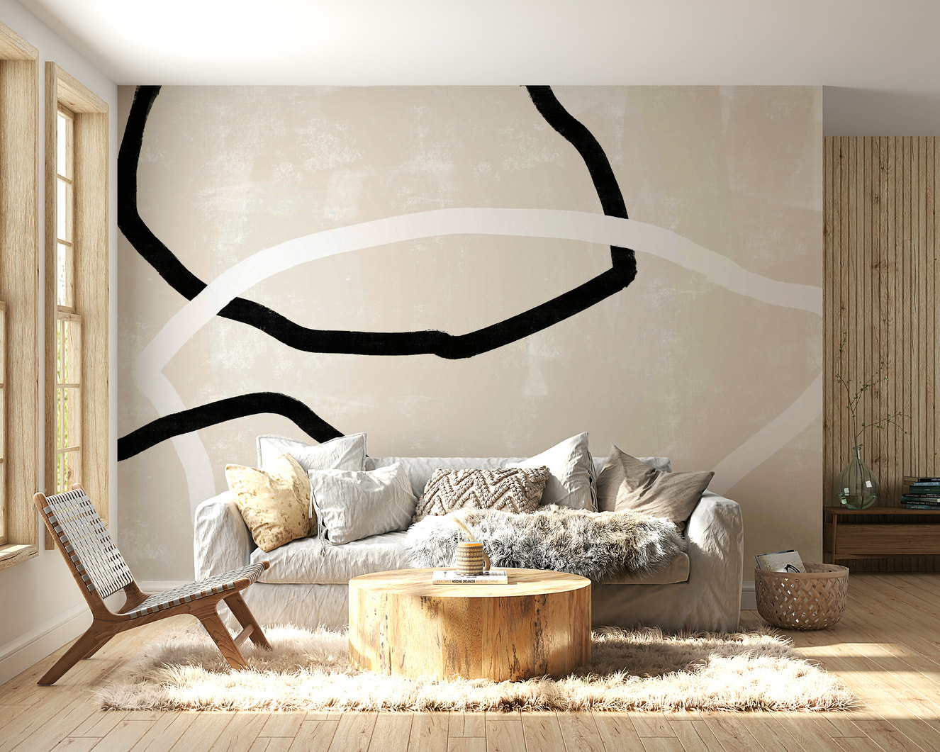 A beautiful abstract curves wallpaper mural for a modern home.

